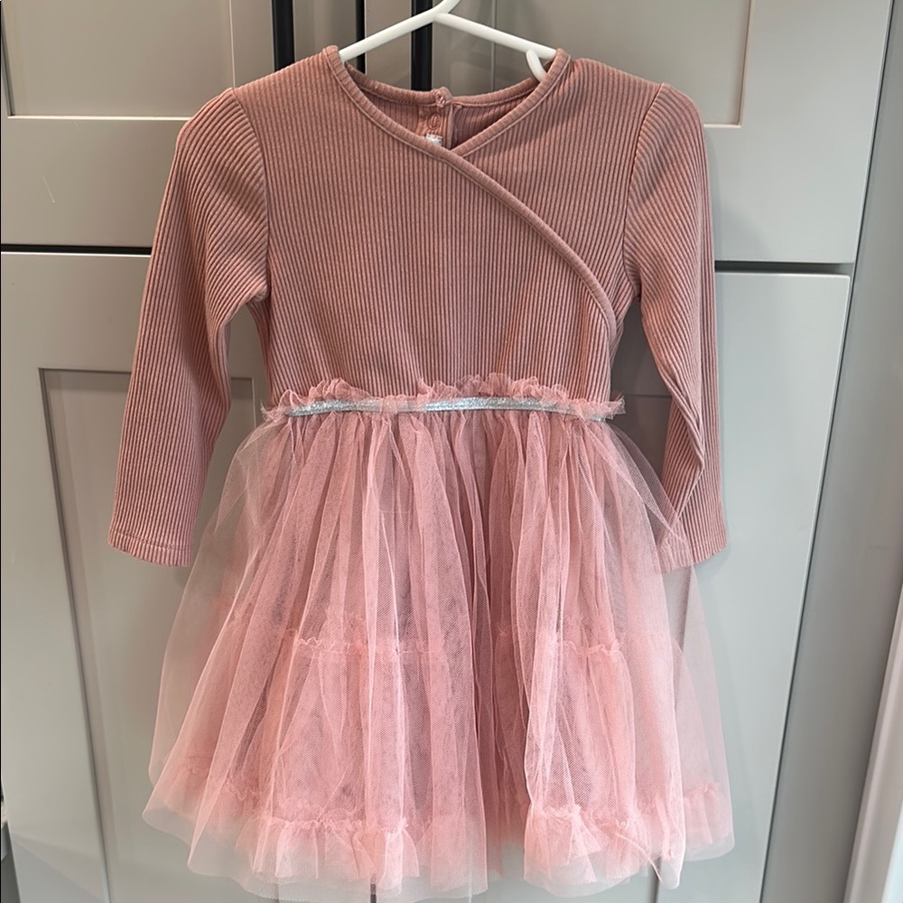 Mamas & Papas Pink Long Sleeve Dress with Tulle Skirt